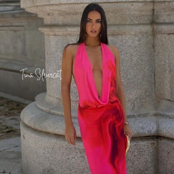 Zara Dresses & Skirts - BLOGGER'S FAVE! Zara Draped Tulle Halter Midi Dress Fuchsia NWT